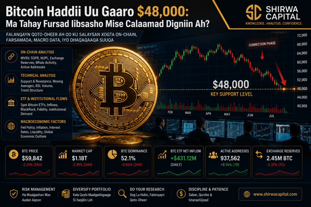 Bitcoin Haddii Uu Gaaro $48,000: Ma Tahay Fursad Iibsasho Mise Calaamad Digniin Ah?
