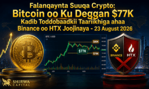 Falanqaynta Suuqa Crypto: Bitcoin oo Ku Deggan $77K Kadib Toddobaadkii Taariikhiga ahaa Binance oo HTX Joojinaya - 23 August 2026