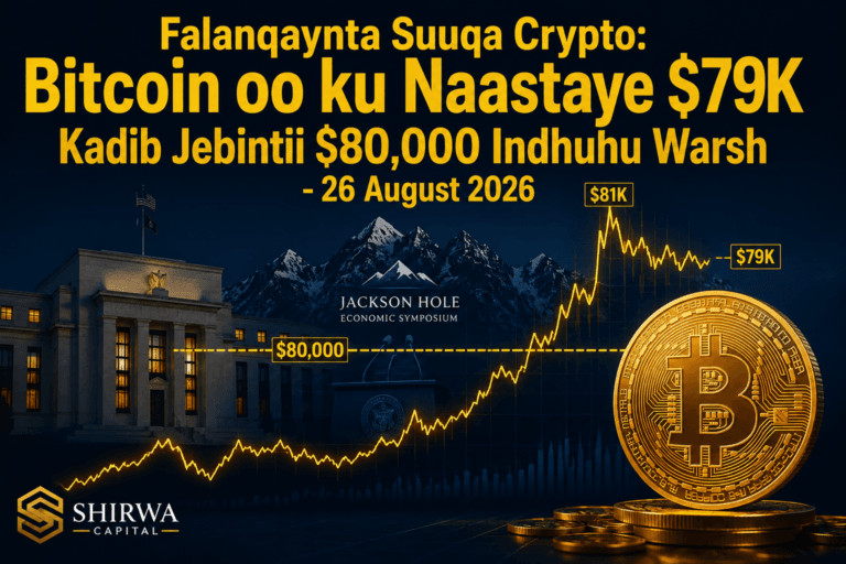 Falanqaynta Suuqa Crypto: Bitcoin oo ku Naastaye $79K Kadib Jebintii $80K Indhuhu Warsh - 26 August 2026