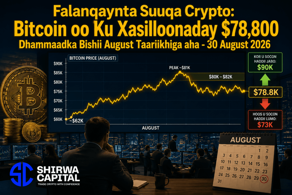 Falanqaynta Suuqa Crypto: Bitcoin oo Ku Xasilloonaaday $78,800 Dhammaadka Bishii August Taariikhiga aha - 30 August 2026