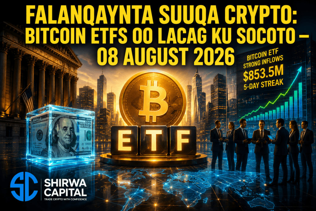 Falanqaynta Suuqa Crypto: Bitcoin ETFs oo Lacag ku socoto β 08 August 2026