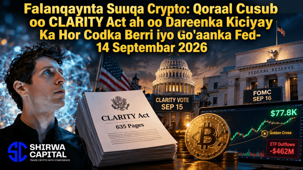 Falanqaynta Suuqa Crypto: Qoraal Cusub oo CLARITY Act ah oo Dareenka Kiciyay Ka Hor Codka Berri iyo Go'aanka Fed- 14 Septembar 2026