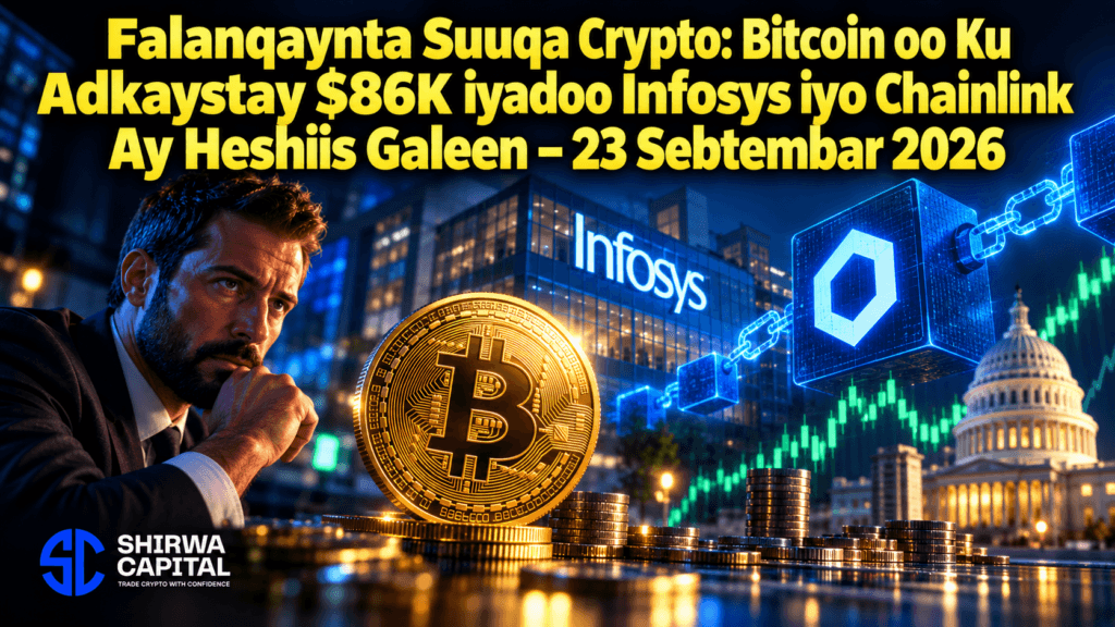 Falanqaynta Suuqa Crypto: Bitcoin oo Ku Adkaystay $86K iyadoo Infosys iyo Chainlink Ay Heshiis Galeen – 23 Sebtembar 2026