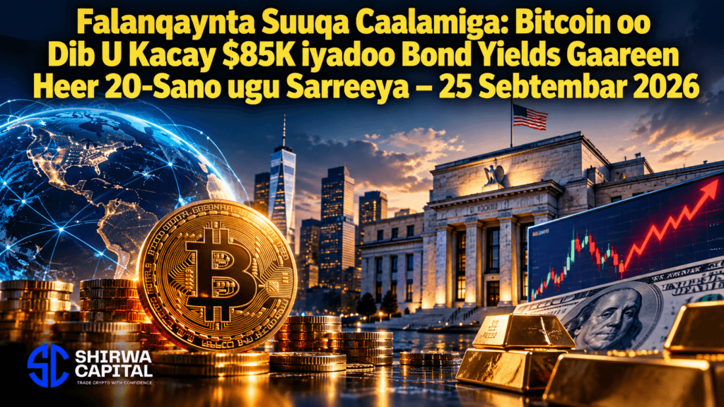Falanqaynta Suuqa Caalamiga: Bitcoin oo Dib U Kacay $85K iyadoo Bond Yields Gaareen Heer 20-Sano ugu Sarreeya – 25 Sebtembar 2026