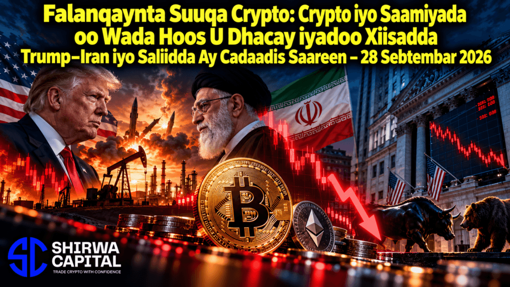 Falanqaynta Suuqa Crypto: Crypto iyo Saamiyada oo Wada Hoos U Dhacay iyadoo Xiisadda Trump–Iran iyo Saliidda Ay Cadaadis Saareen – 28 Sebtembar 2026