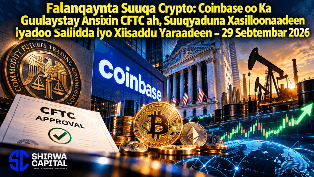 Falanqaynta Suuqa Crypto: Coinbase oo Ka Guulaystay Ansixin CFTC ah, Suuqyaduna Xasilloonaadeen iyadoo Saliidda iyo Xiisaddu Yaraadeen β 29 Sebtembar 2026