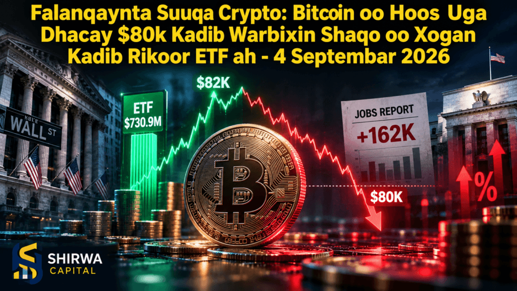 Falanqaynta Suuqa Crypto: Bitcoin oo Hoos Uga Dhacay $80k Kadib Warbixin Shaqo oo Xogan Kadib Rikoor ETF ah - 4 Septembar 2026