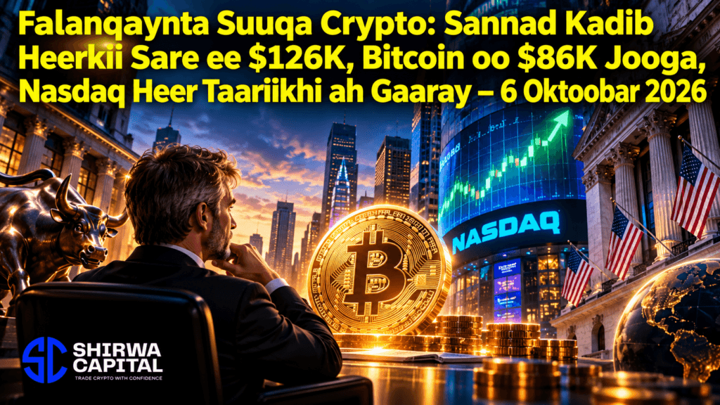 Falanqaynta Suuqa Crypto: Sannad Kadib Heerkii Sare ee $126K, Bitcoin oo $86K Jooga, Nasdaq Heer Taariikhi ah Gaaray β 6 Oktoobar 2026