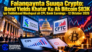 Falanqaynta Suuqa Crypto: Bond Yields Khatar Ku Ah Bitcoin $83K iyo Toddobaad Mashquul ah CPI, Bank Earnings - 12 Oktober 2026