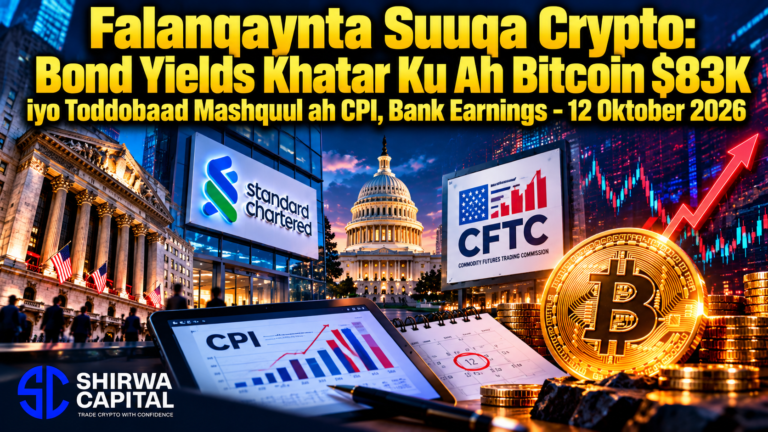 Falanqaynta Suuqa Crypto: Bond Yields Khatar Ku Ah Bitcoin $83K iyo Toddobaad Mashquul ah CPI, Bank Earnings - 12 Oktober 2026