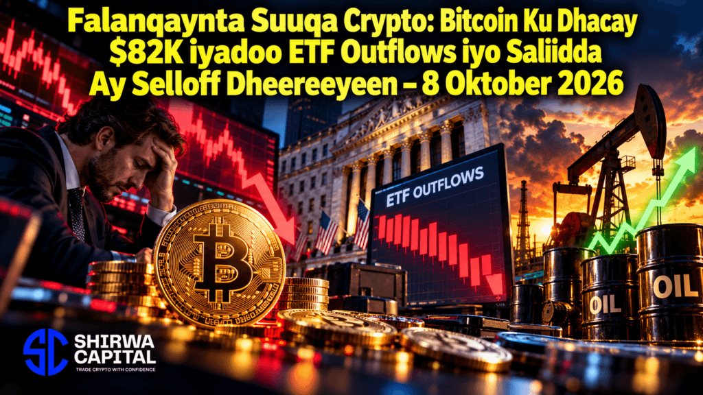 Falanqaynta Suuqa Crypto: Bitcoin Ku Dhacay $82K iyadoo ETF Outflows iyo Saliidda Ay Selloff Dheereeyeen - 8 Oktober 2026